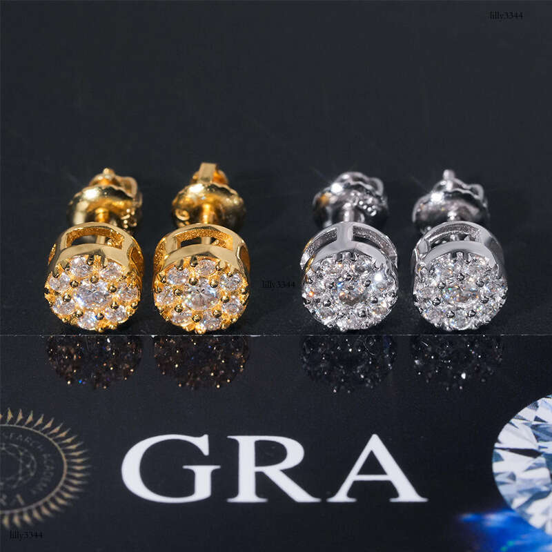 ICED OUT Sier Moissanite Hiphop Trendy Full Dia Electroplated Earrings
