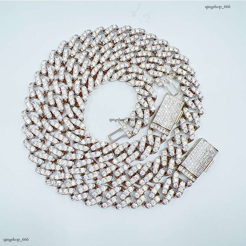 Hot-Selling 12mm Single Row Full Dia Hip-Hop Cuban Chain Micro-Inlaid Moissanite chain Trendy Fashion Style