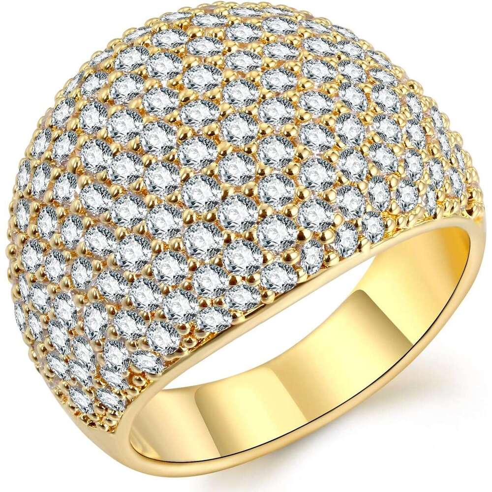 Dia Accent Dome Ring - Sliver Fashion Big Hollow Women Wedding Band Cubic Zirconia Statement Rings for women 5-11