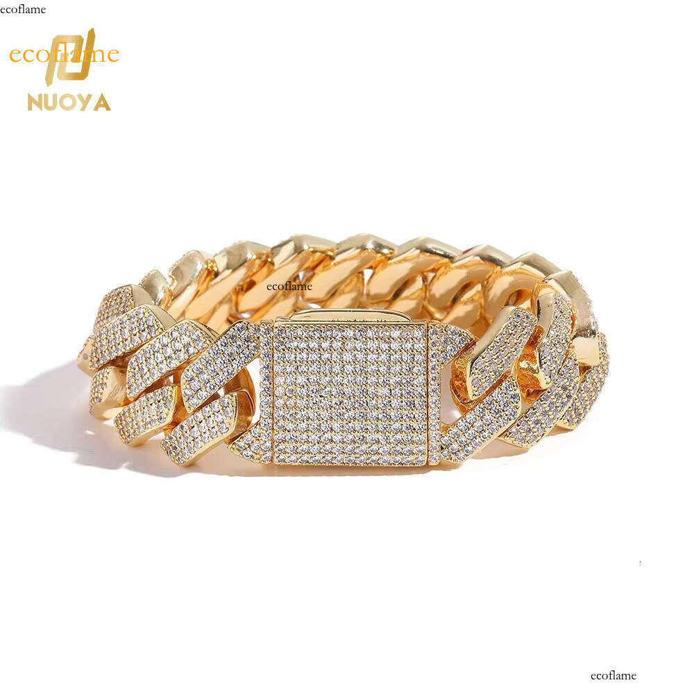 NUOYA Drop Shipping 20mm Gold Plated Iced Out Chains for Men Cubic Zirconia Prong Cuban Link Bracelet