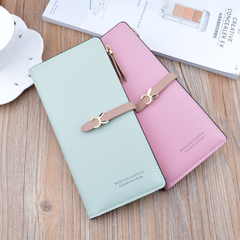 New Women's Wallet Long Korean Style Student Fashion Zipper Luxury Bag Buckle Thin Designer Bag Wallet Multi-card Slot Soft Leather Card Holder