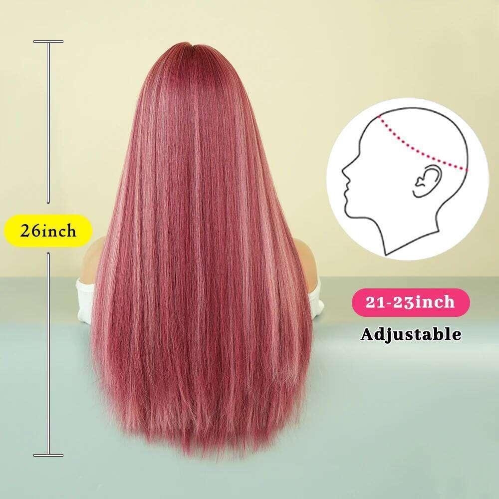 PARK YUN Long Straight Pink Wigs with bangs Women Highlights white Popular Sweet Synthetic Wig for Daily Cosplay Lolita
