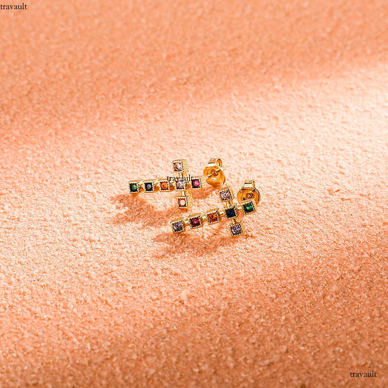 Unique Hip-Hop Angel Cross Iced Out VVS Needle Colorful Mixed Zircon Earrings