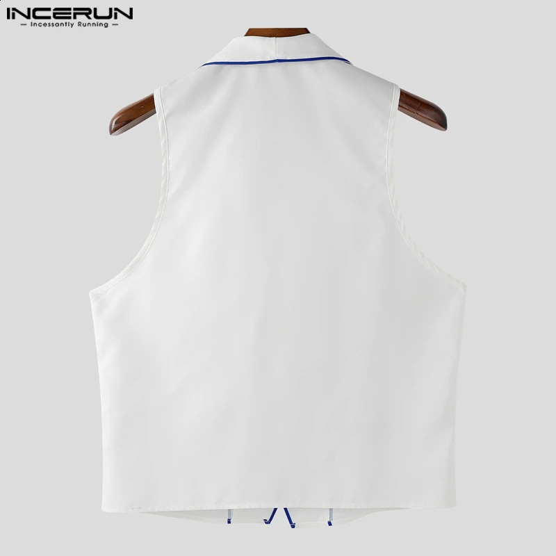 INCERUN Men Vests Printing Colorblock Lapel Sleeveless Button Casual Male Waistcoats Streetwear Fashion Leisure 250809