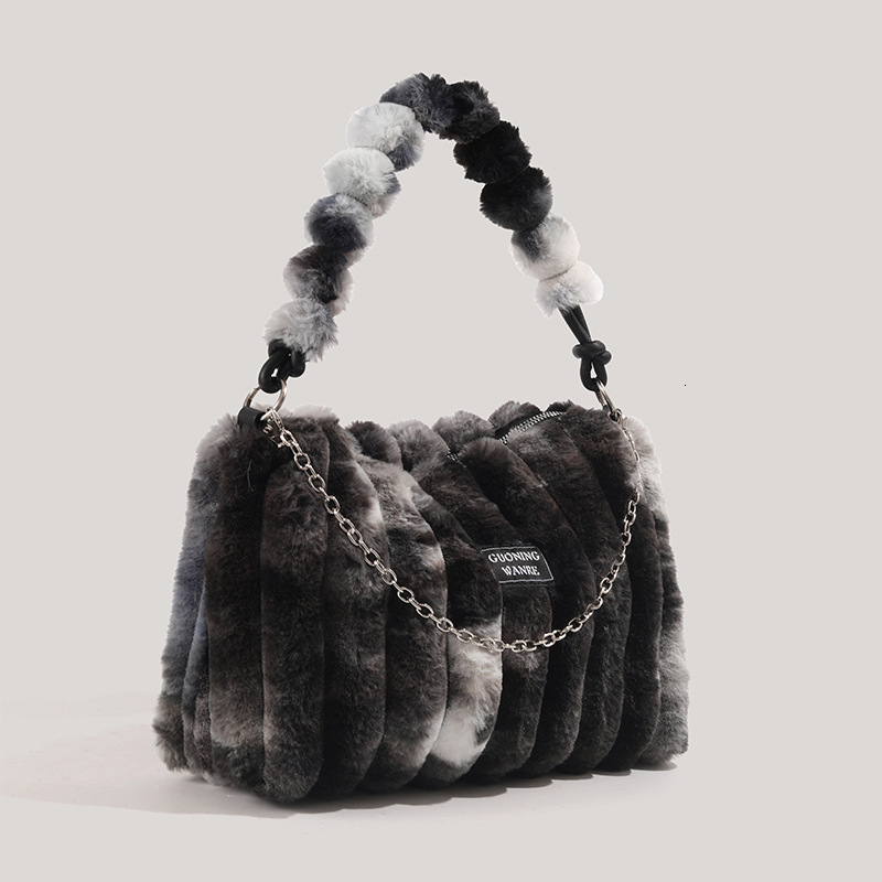 2025 Tie-Dye Furry 2025 Autumn Winter New Large Capacity Plush Tote Bag ddmymoon