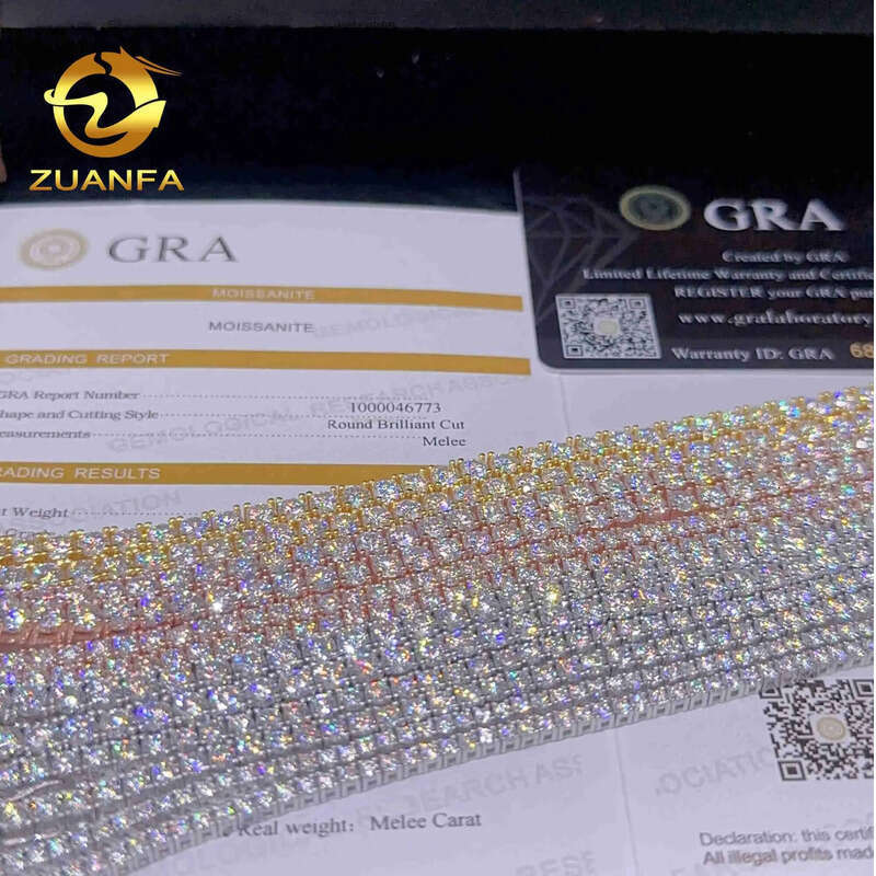 2mm 3mm 4mm 5mm Hip Hop Necklace Sier vvs moissanite tennis chain women mens necklace pass dia tester Chain