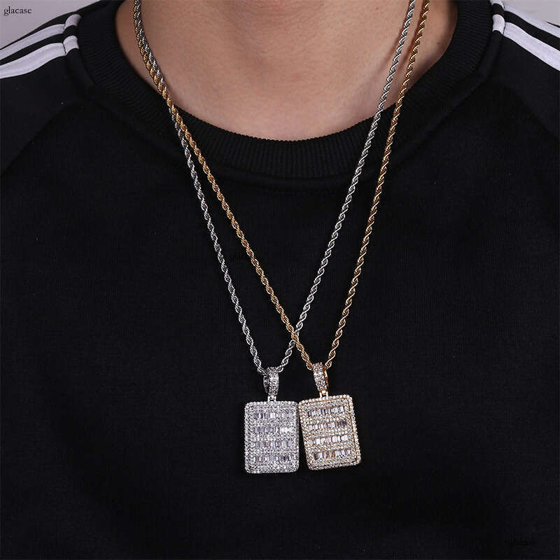 Micro Paved Moissanite chain Square Hip Hop Necklace Jewelry Unisex Pendant Accessories