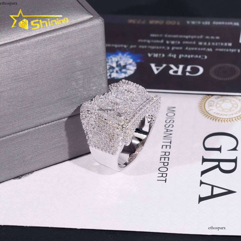 Rappers Hip Hop Jewelry Gold Plated Solid Sterling Sier Fully Iced Out Moissanite Ring