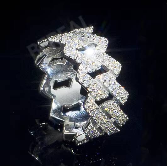 Wholesale Vvs Moissanite Cuban Link Men Rings Hip Hop Style 925 Silver Iced Out Moissanite Diamond Six-pointed Cross Ring Jewelry