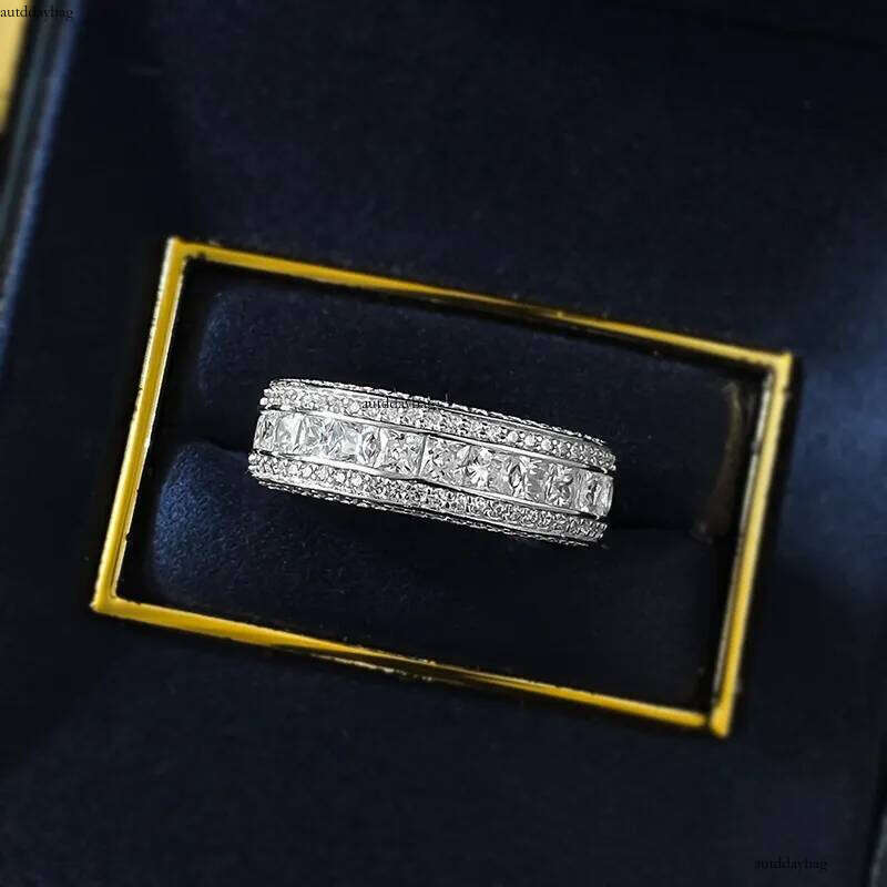 Genuine 100% Sterling Sier Jewelry Women Wedding Rings Princess Cut Stack White Moissanite Dia Gem Party Lady Enagement Band Ring Gift