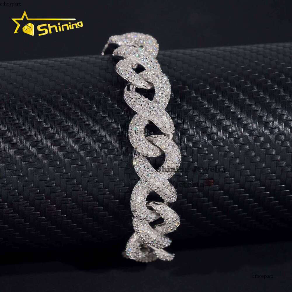 Fashion Best Selling Prong Setting White 12MM Cuban Iced Out Jewelry Moissanite Dia Hip Hop Infinity Link Bracelet