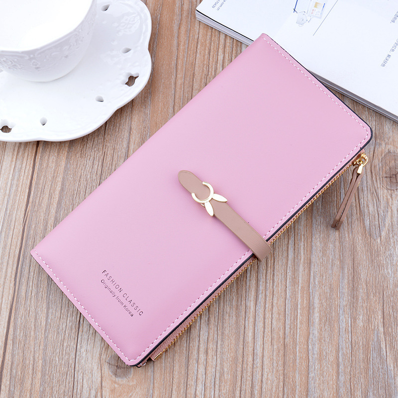New Women's Wallet Long Korean Style Student Fashion Zipper Luxury Bag Buckle Thin Designer Bag Wallet Multi-card Slot Soft Leather Card Holder