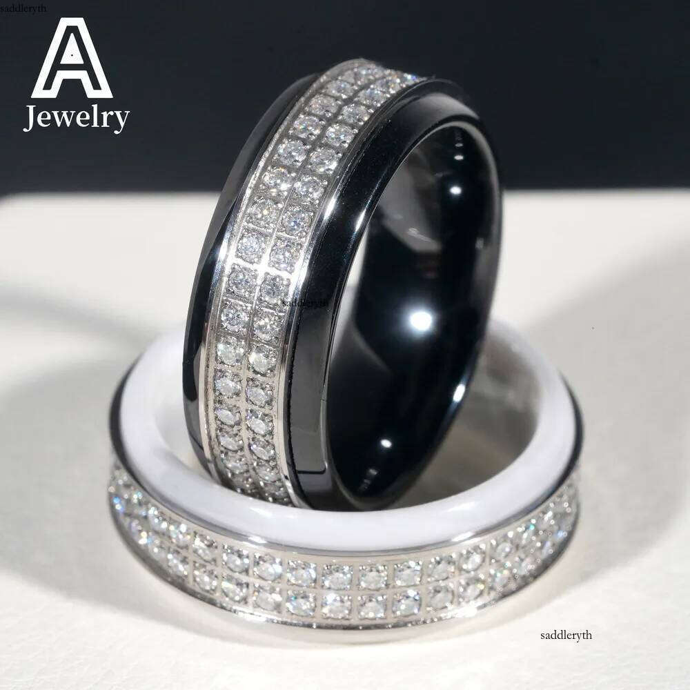 Innovative black white ceramic Moissanite 8/10# Fashion Personality Hip Hop trend rings for men and women