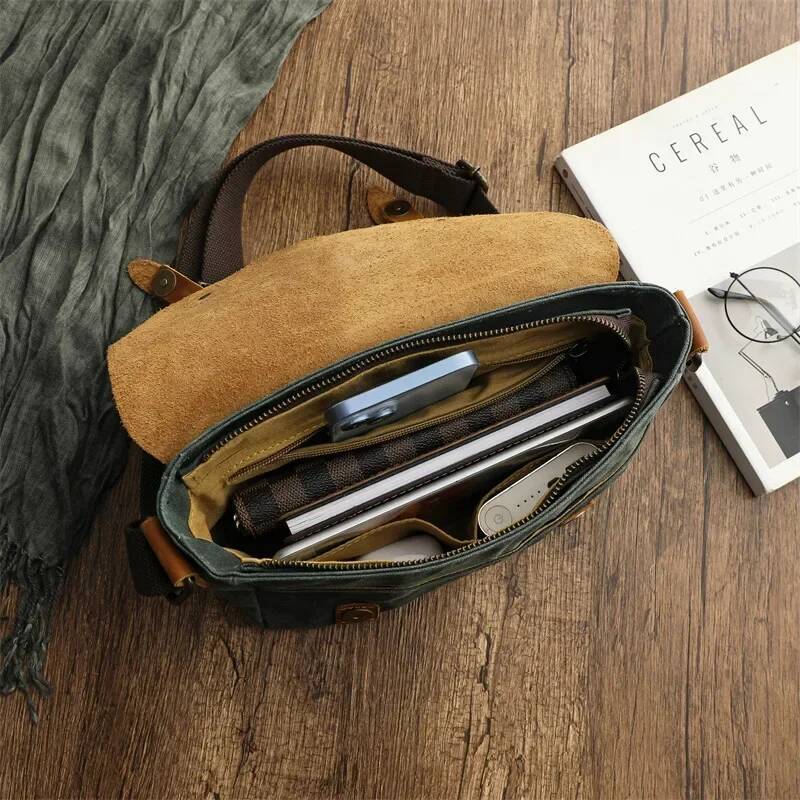 High Quality Waterproof Oil Waxed Canvas Retro Style Shoulder Travel for Men Casual Crossbody Camera Purse Bag