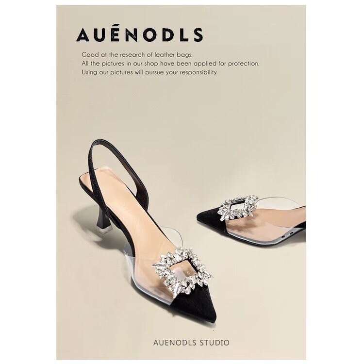 New PVC Transparent Designer shoes Square Buckle Open Back Sandals for Women, Thin Heel, Closed Toe, Elegant Pointed High Heels Fashion Shoes