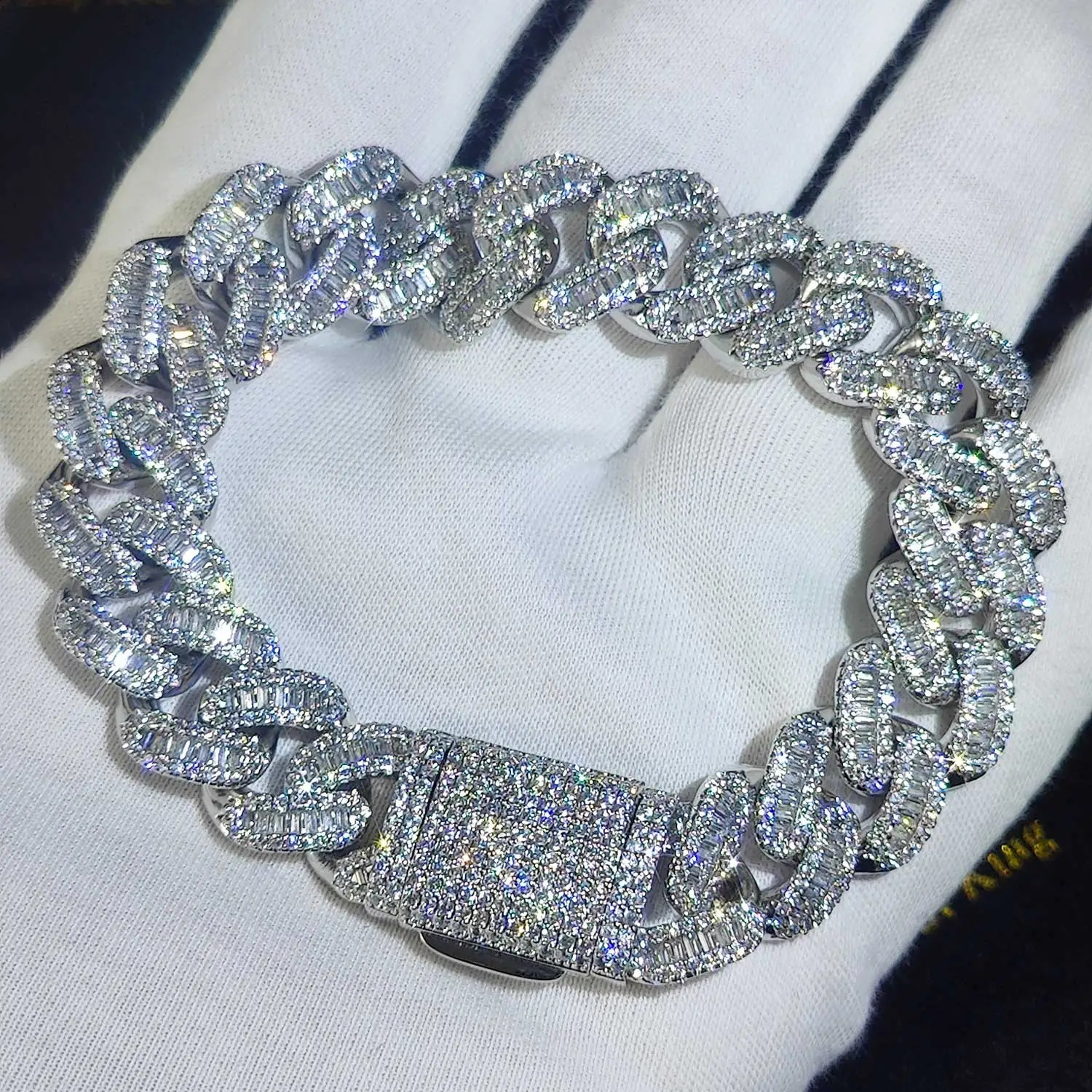 Hip Hop Claw Setting Rectangle 5A Cubic Zirconia Bling Iced Out 15mm Curb Miami Cuban Link Bracelets for Men Rapper Jewelry 250730