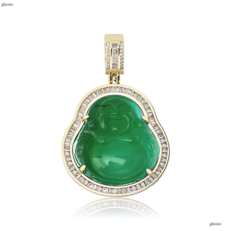 New Maitreya Buddha Statue Chalcedony Pendant Real Gold Plated Moissanite chain Inlaid Personality Hip-Hop Necklace