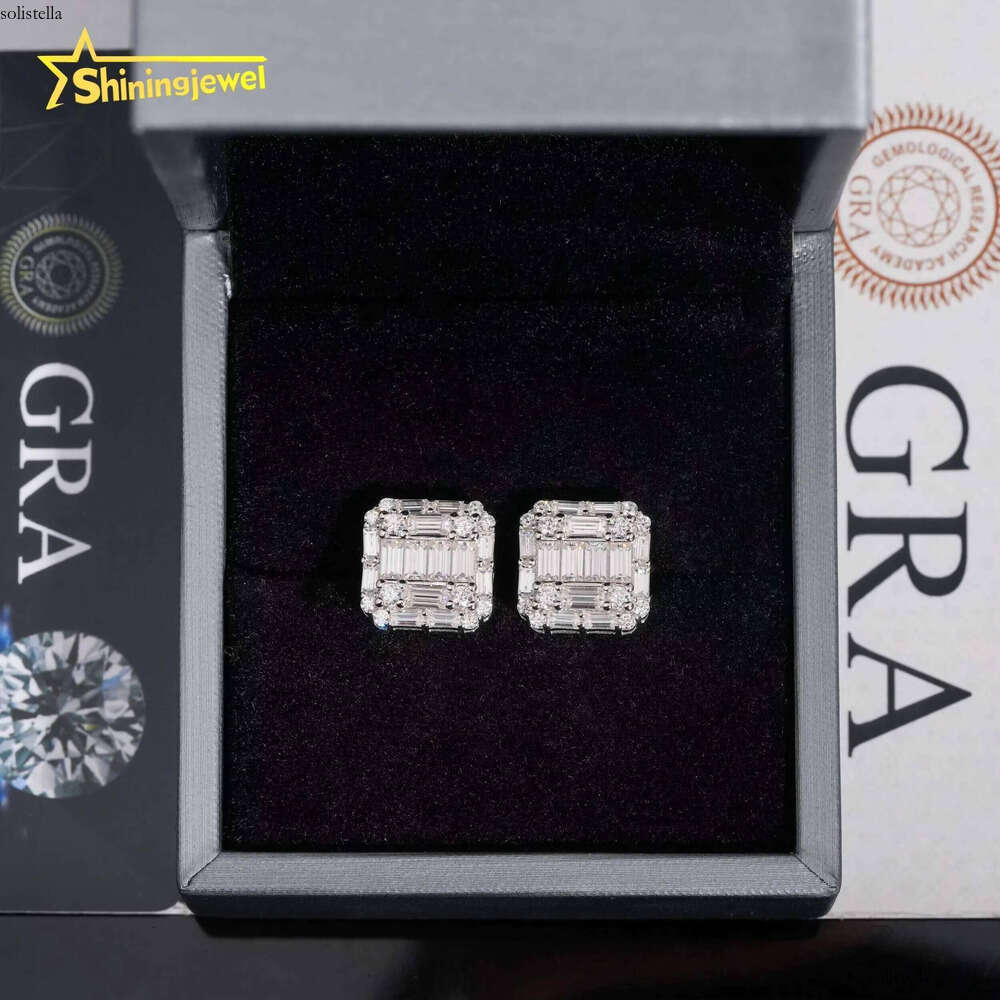 New Arrivals Fashion Iced Out Jewelry Sterling Sier Baguette Moissanite Hip Hop Earrings for Men