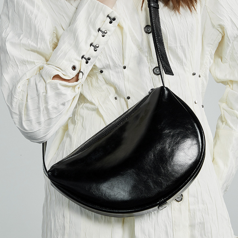 New Women's Genuine Leather Dumpling Lazy Style Crescent Large Capacity Shoulder Crossbody Bag
