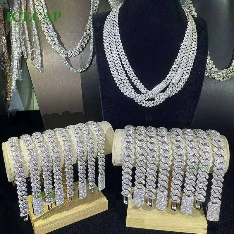 18mm Custom Letter Clasp Iced Out VVS Moissanite Dia Rose Gold Necklace Sier Classic Cuban Link Chain
