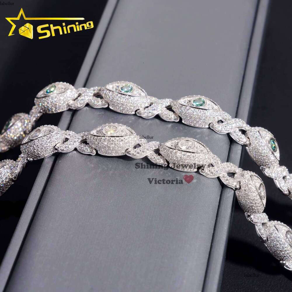 Hot Selling Hip Hop Cuban Sier 8MM Width VVS Moissanite Dia Evil Eye Link Bracelet for Men