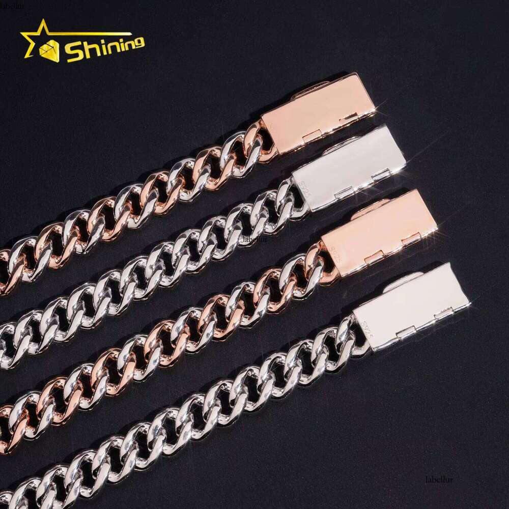 RTS Factory Hip Hop Jewelry 13Mm Raised Stones Solid Sterling Sier Gold Plated Iced Out Moissanite Miami Cuban Link Chain