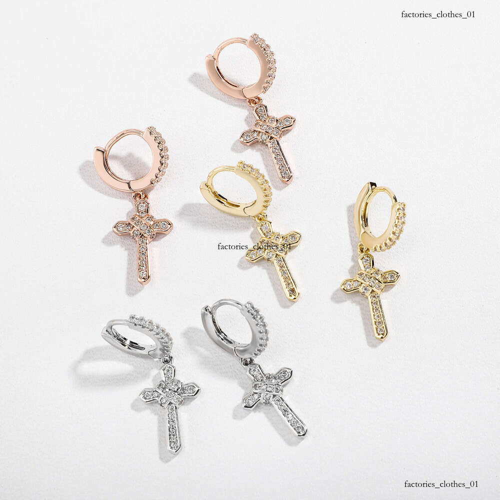 Full Zircon Cross Hip Hop Design Unisex Super Shiny Earrings Jewelry