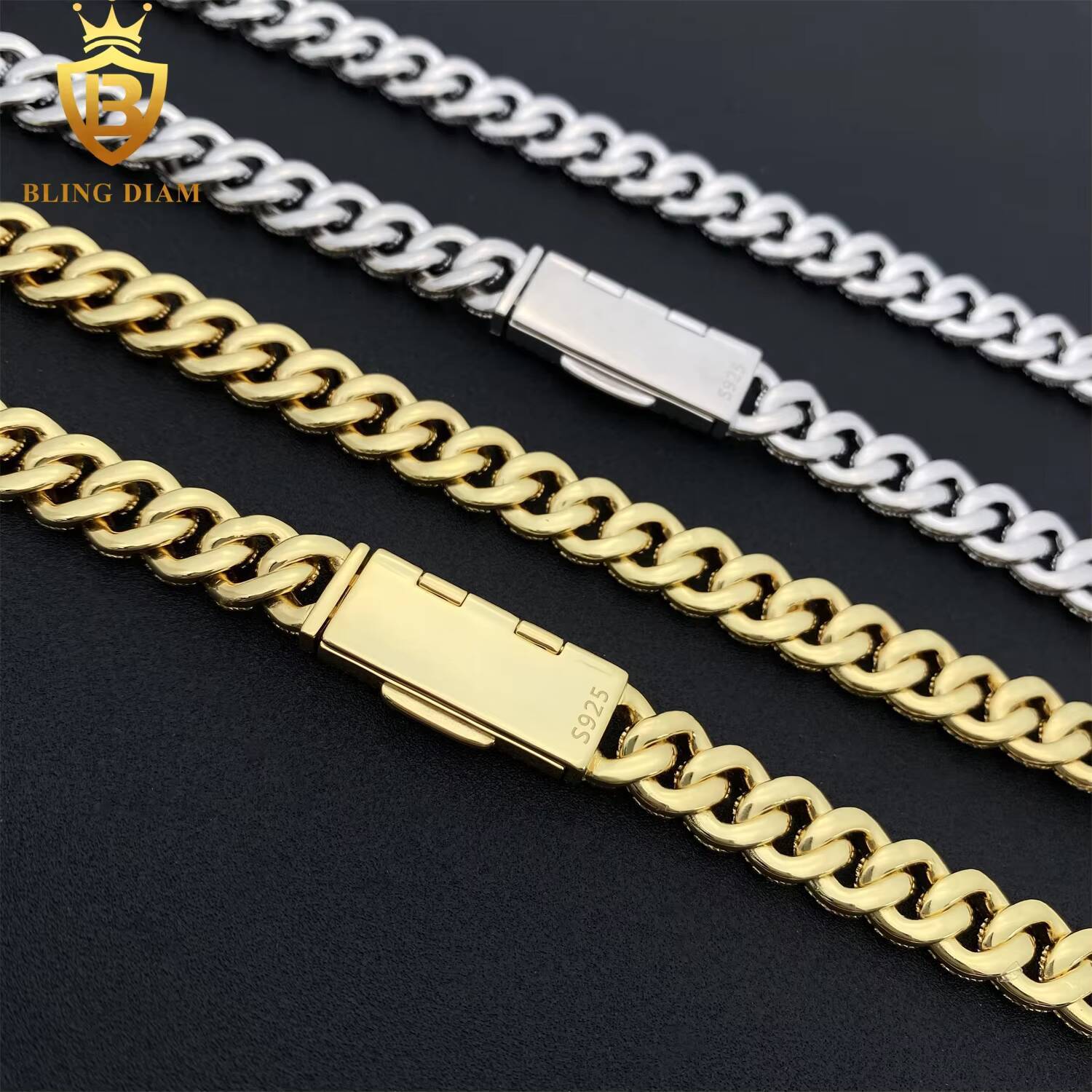 High Quality Fashion 10MM S925 Silver Hip Hop Cuban Link Chain VVS Moissanite Iced Out Cuban Necklace