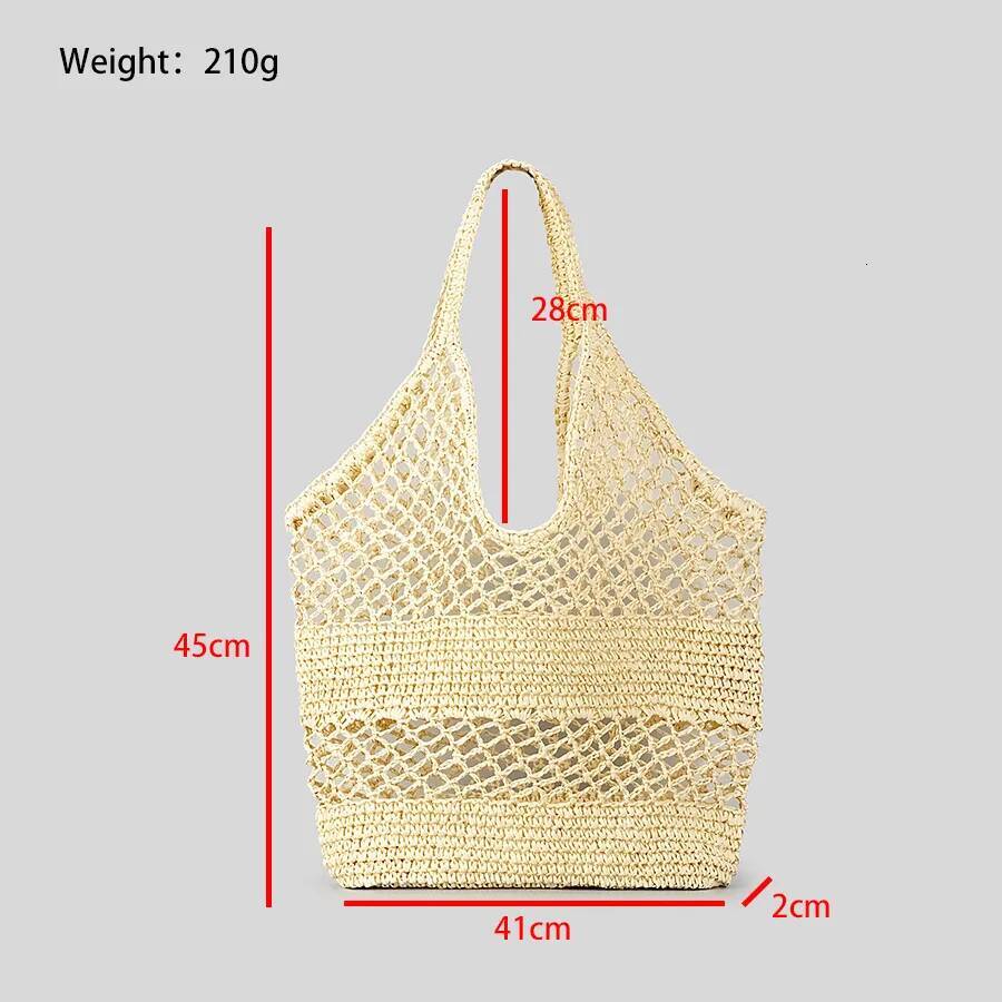 Casual Hollow Straw Women Shoulder Bags Paper Woven Lady Handbags Handmade Summer Beach Large Tote Bag Big Shopper Purses 2023