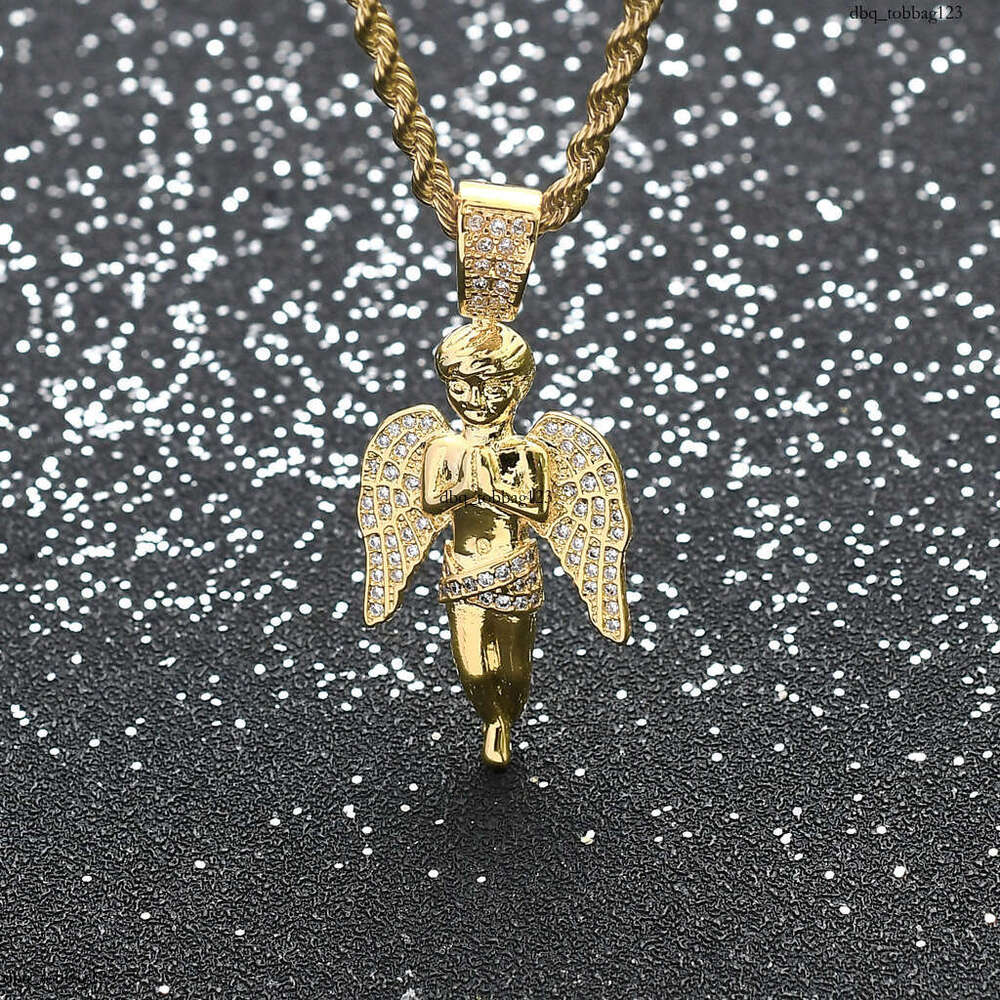 Double Fist Angel Pendant Gold Micro Paved Moissanite chain Hip Hop Punk Men's Necklace