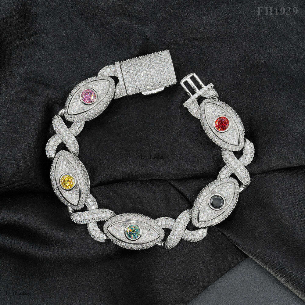 New Hip-Hop Personality Sier Moissanite 15mm 8-Shaped Eye Cuban Chain Bracelet Necklace Jewelry