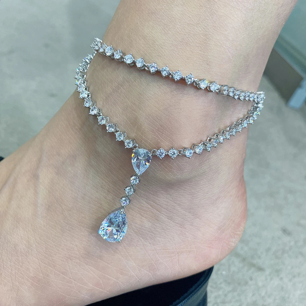 Womens Fashion Micro Pave Cubic Zirconia Chain Women Barefoot Sandals Anklet Fashion Foot Chain Jewelry HXJ004 250807
