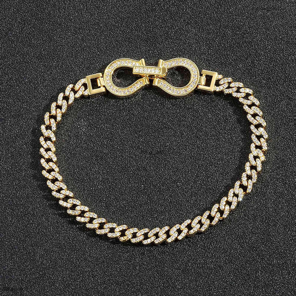 New Horseshoe Buckle Cuban Chain 4mm Micro-Paved Zircon Fashion Niche Unisex Bracelet Hip-Hop Accessory