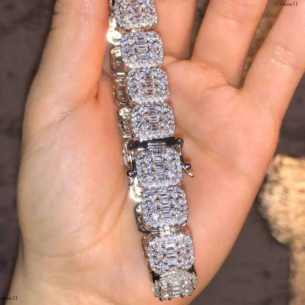 Master Roc Jewelry Sterg Sier Sparkg 10mm Baguette VVS Moissanite Tennis Chain Bracelet