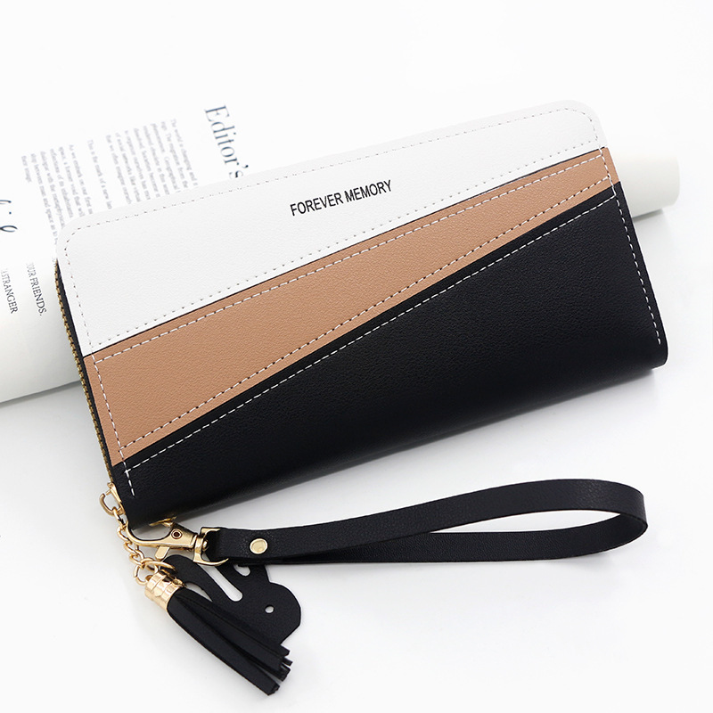 Cute Women's Long Wallet Zipper Purse Three-color Patchwork Fashion Coin Purse Card Luxury Bag Slot Handbag