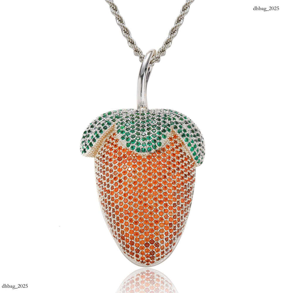 Strawberry Pendant Colorful Moissanite chain Personality Unisex Necklace Trendy Rapper Hip Hop Accessories