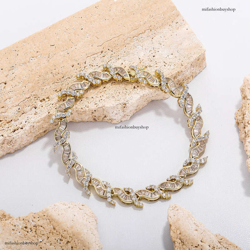 INS Style 8MM Wave Pattern Ice Crystal Necklace Niche Design High-end Sense Women's Bracelet Personality Simple Clavicle Chain Jewelry