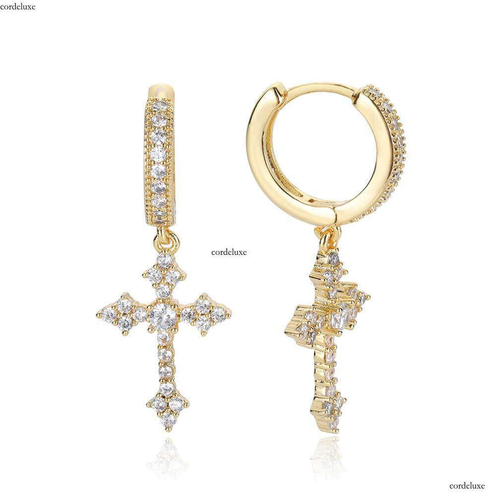 New Cross Micro Pave Zircon Hiohop Earrings Personality Rap Accessories