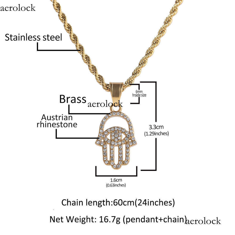 Classic Fatima Palm Pendant Fashion Simple Sterling Silver Inlaid Dia Unisex Trendy Necklace