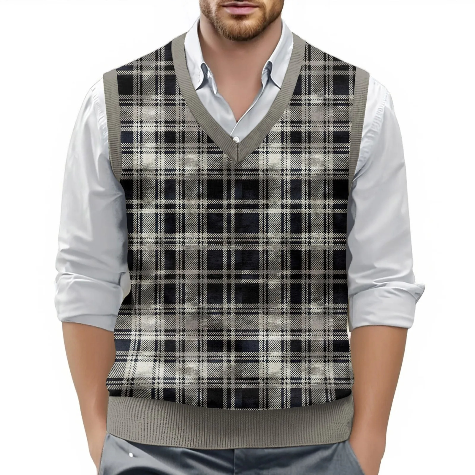 Sleeveless Jersey Man British Style Checkered Vest Campus Clothing Men Diamond Grid Woolen Sweater Knit Chale 250809