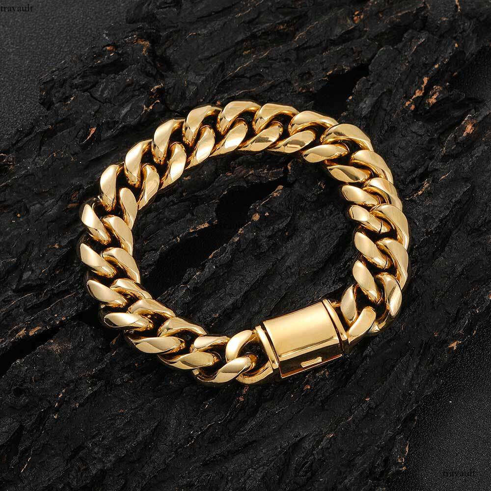 Hip-Hop Flip Clasp Stainless Miami Cuban Trendy Brand Personality Gold Men's Titanium Steel Bracelet