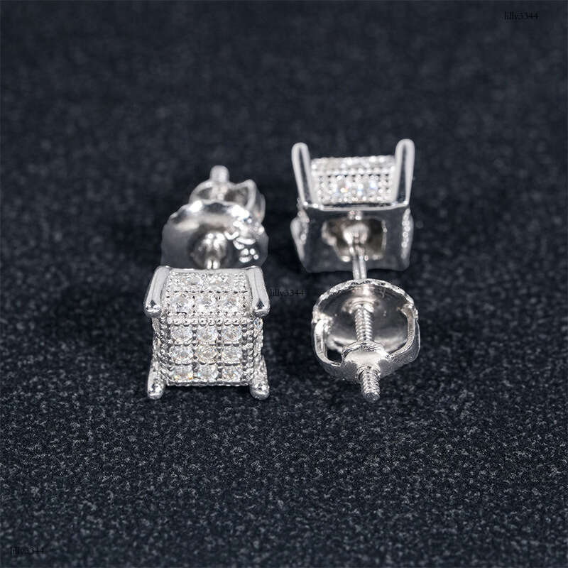 Hip-Hop Sier Moissanite Full Dia D Color VVSGRA Certificate Personality Trendy Earrings