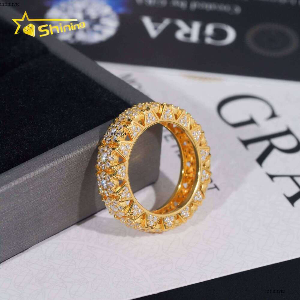New Design Floral Inlaid Sterling Silver Gold-Plated Iced Montmorillonite Tester Hip-Hop Men's Ring