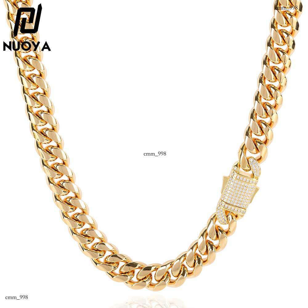 Hip Hop Titanium Jewelry Moissanite chain Spring Clasp Sterling Silver Cuban Chain Gold Necklace for Men