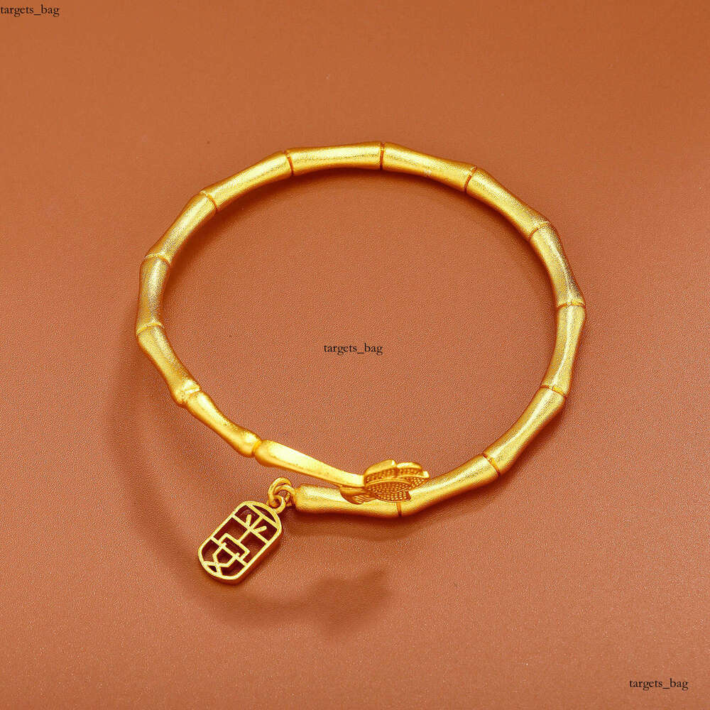 Store Same Niche High-end Chinese Style Sand Gold Plated Lotus Bamboo Knot Plain Circle Bracelet