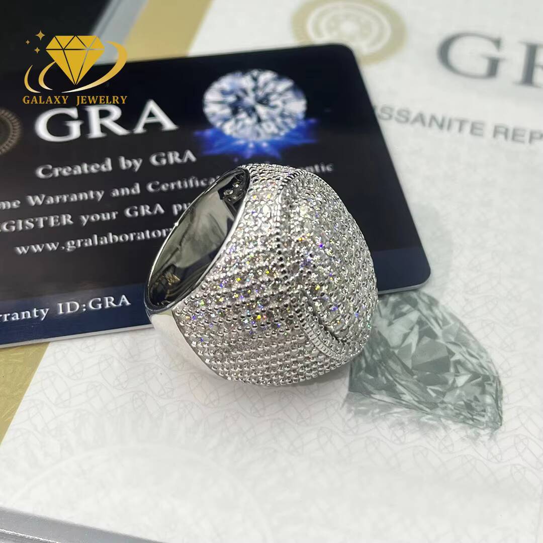 Wholesale Factory Price Iced Out Hip Hop Ring GRA Certificate VVS Moissanite Ring S925 Silver Oval Shape Man Ring