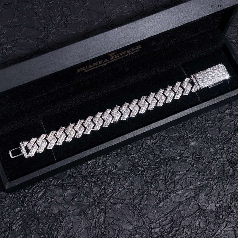 INS Sterling Silver Inlaid Moissanite chain Cuban Chain 15mm Hip Hop Trendy Brand Jewelry Men and Women Bracelet Necklace