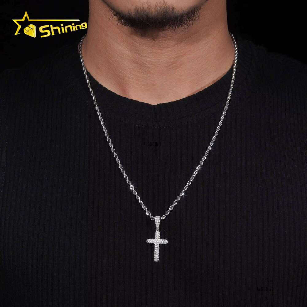 Hip Hop Jewelry Sterling Sier Men Dia Iced Out Bubble Cross Pendant Moissanite