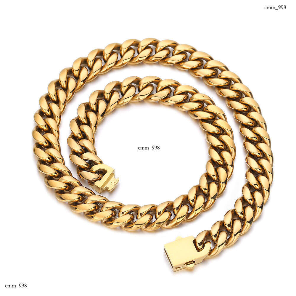 Hip Hop Smooth Buckle Stainless Cuban Chain Titanium Steel Polished Round Grinding Encrypted Miami Men's Necklace