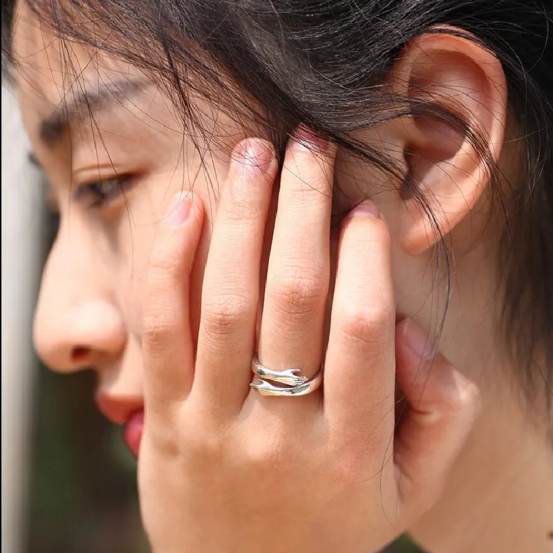 Romantic Hand Hug Rings Gold Silver Color Adjustable Couple Finger Ring Fashion Jewelry For Lovers 250805